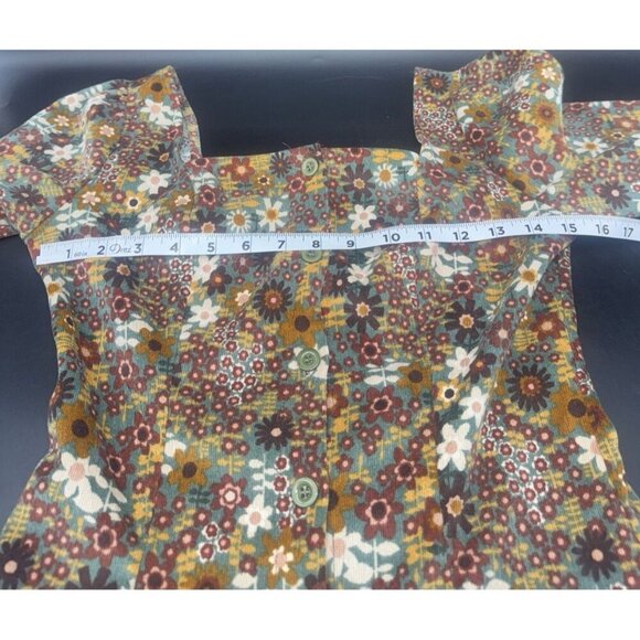 Cider Womens Corduroy Flower Power Retro Button Up Puff Long Sleeve Mini Dress S - Picture 7 of 8